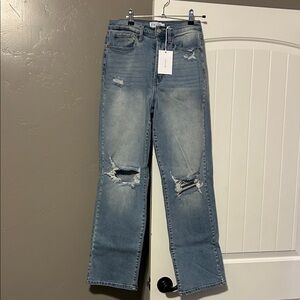 Cello High Rise Distressed Jeans in Light Blue
